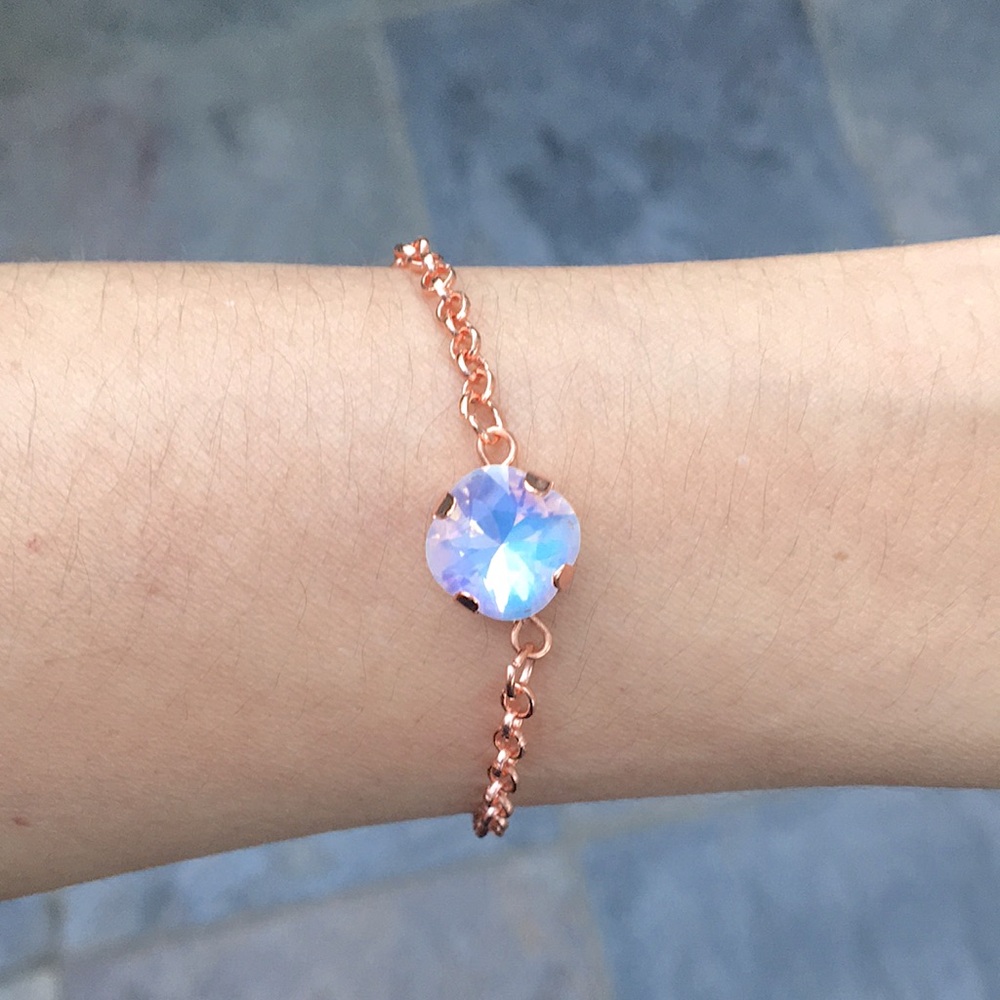 White Opal Aurora Borealis + Copper Cushion Cut Crystal Stacking Bracelet